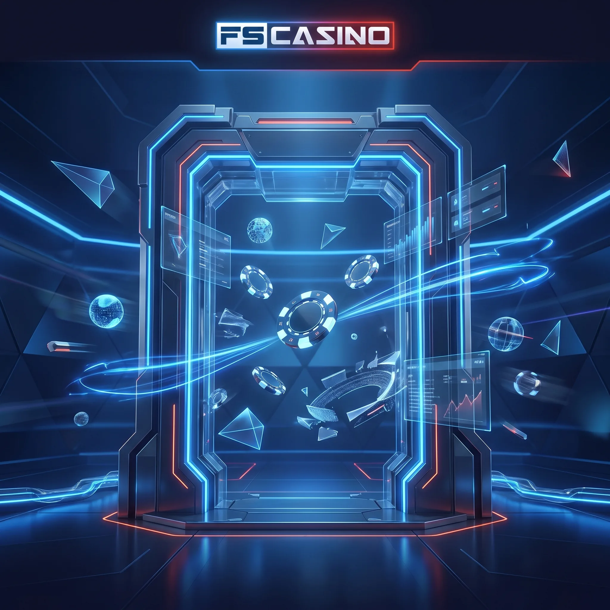 Futuristisches Portal mit FS Casino Logo und Spielchips